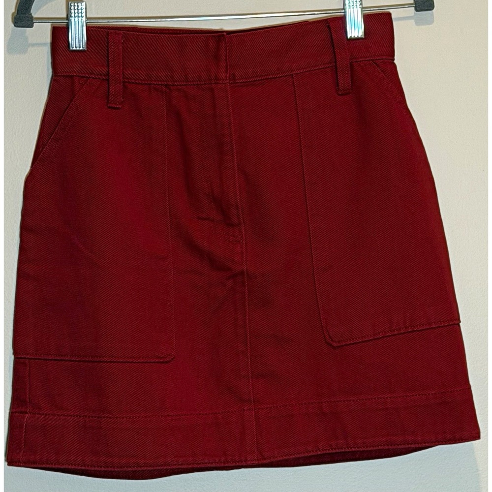 Banana Republic 0 Red Solid Cotton Twill A-Line Mini Skirt Zip Pocket NWT